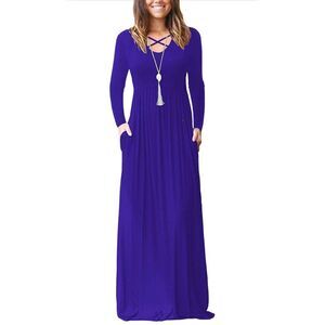 NEW Blue Long Sleeve Maxi Casual Maxi Dresses Pockets M